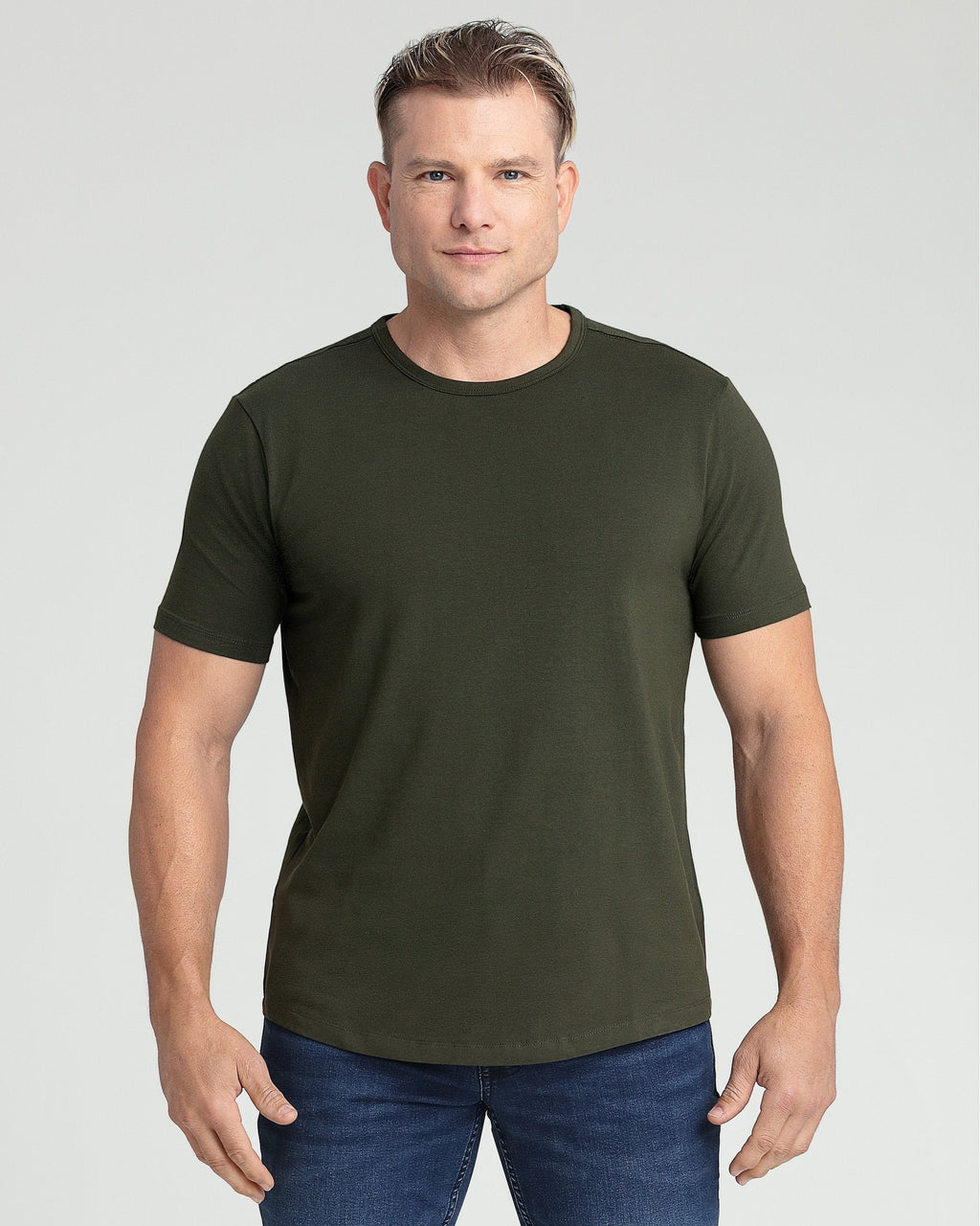 Organic Crew Neck T-Shirt 3 Pack (Slim Fit) / Olive