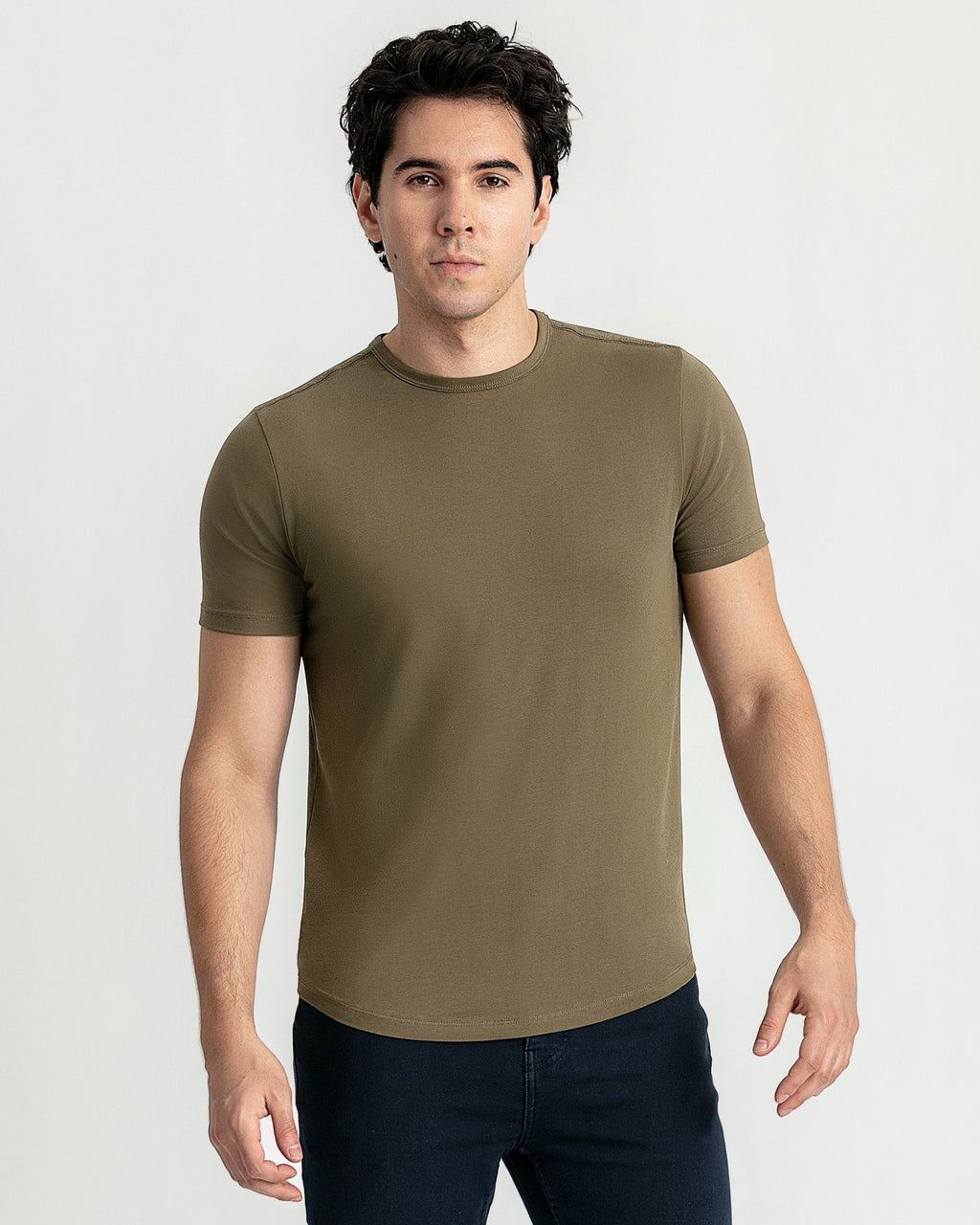 Organic Crew Neck T-Shirt 3 Pack (Slim Fit) / Military Olive