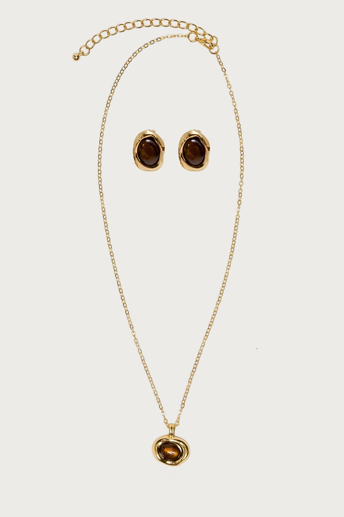 Abstract Oval Pendant Necklace & Earring Set