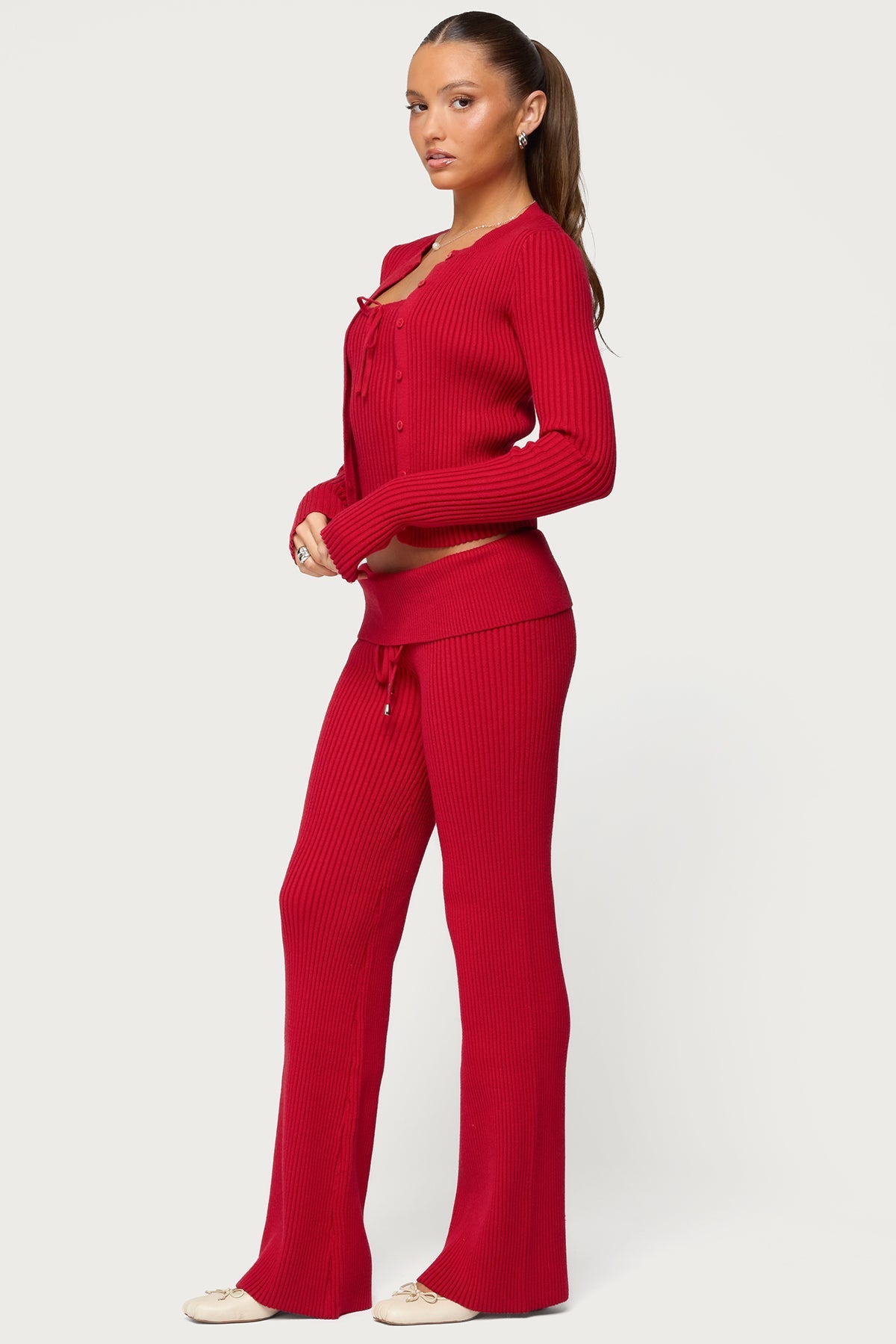 Adannah Ribbed Knit Button Up Cardigan