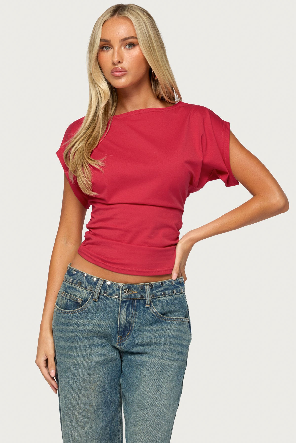 Katy Boat Neck Ruched Top