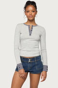 Nakia Contrast Stripey Henley Top