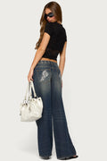 Sauly Low Rise Grommet & Wing Jeans