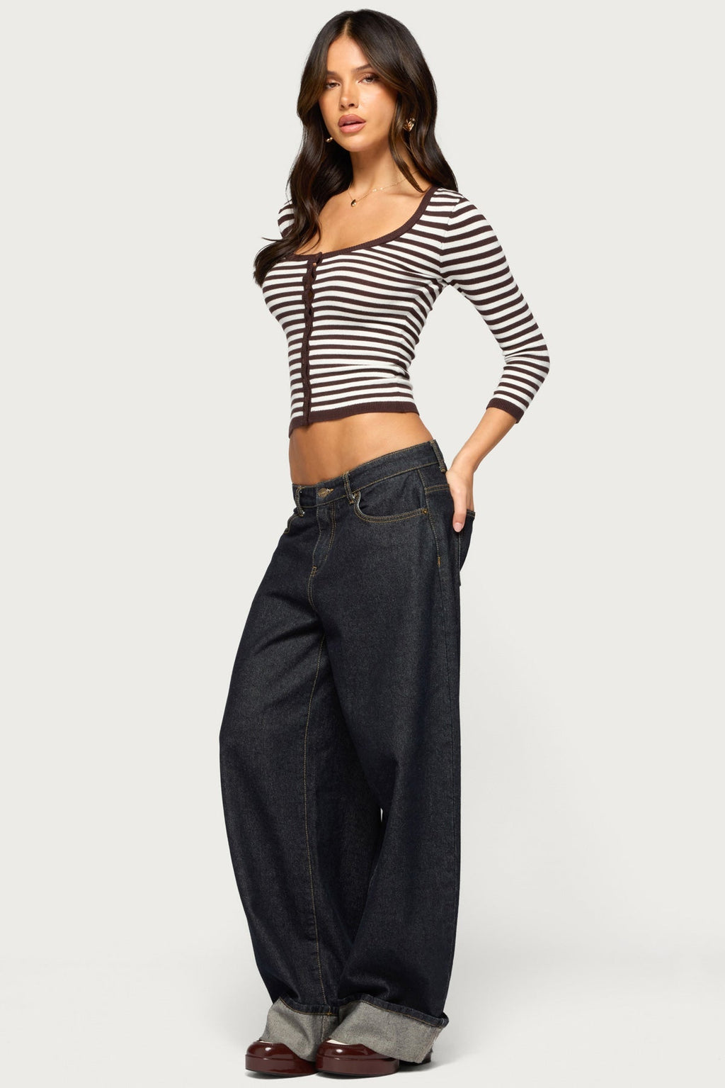 Mily Three-Quarter Sleeve Striped Cardigan