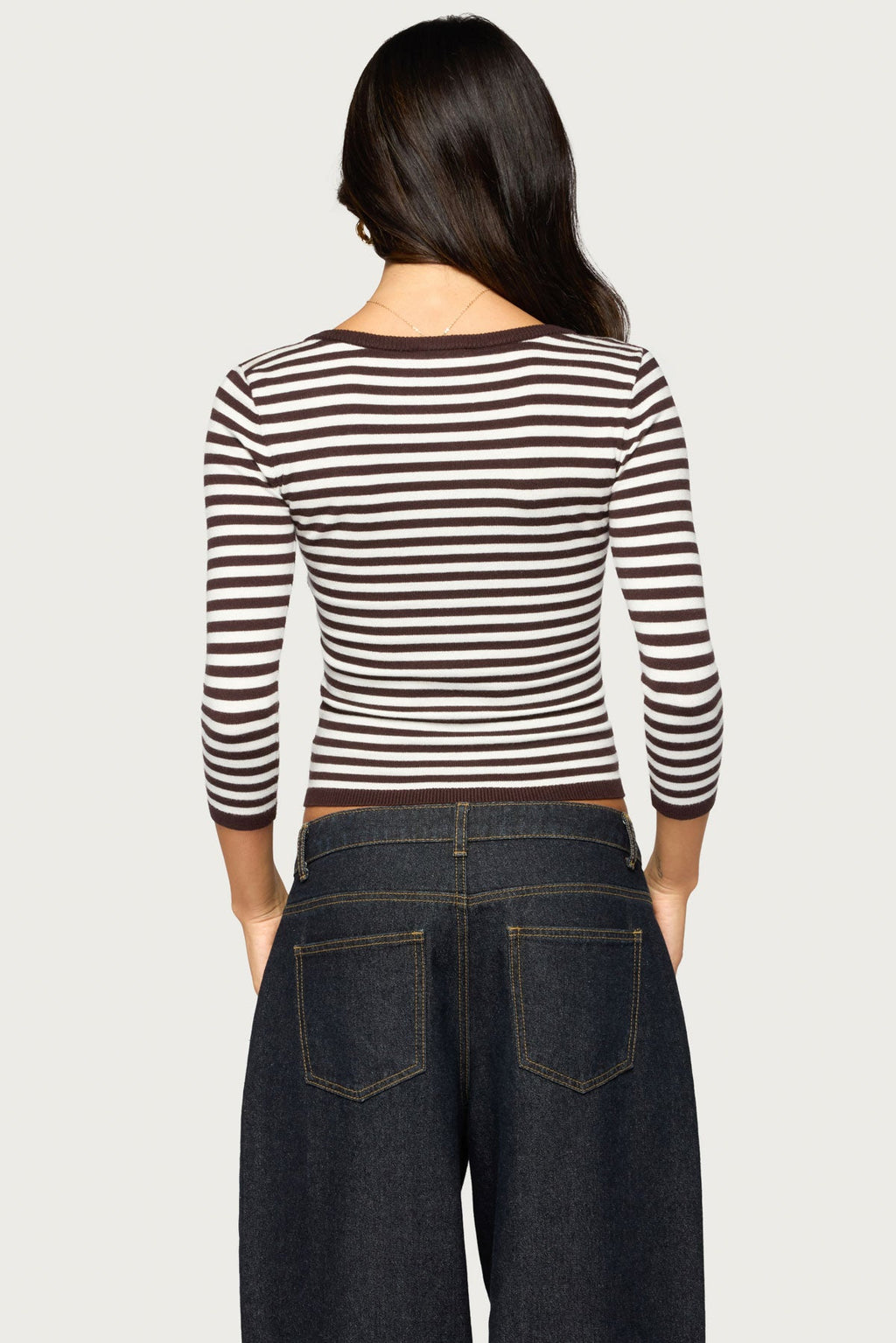 Mily Three-Quarter Sleeve Striped Cardigan