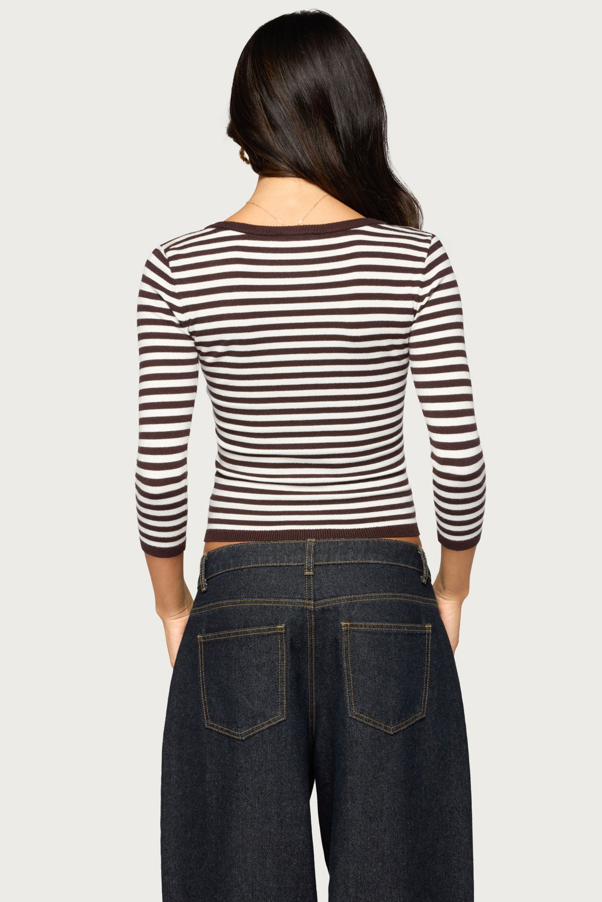 Mily Three-Quarter Sleeve Striped Cardigan