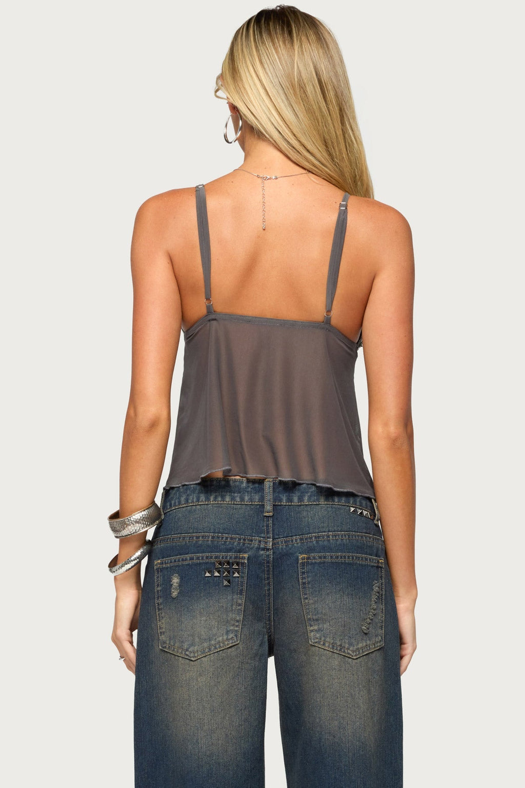 Adzy Sequin Mesh Babydoll Top