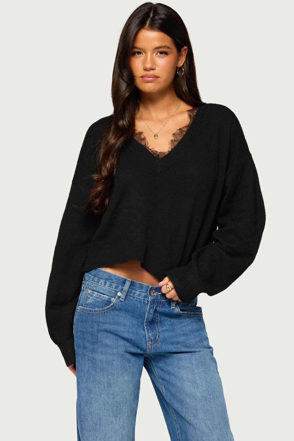 Audrinnah Lacey V Neck Sweater