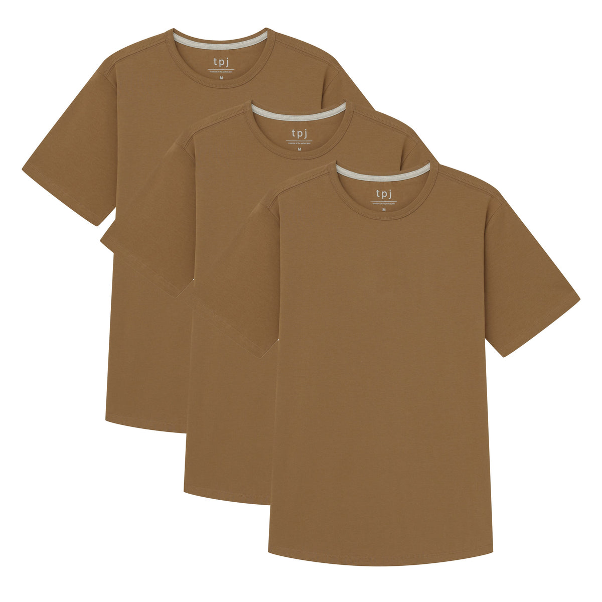 Organic Crew Neck T-Shirt 3 Pack (Slim Fit) / Tobacco